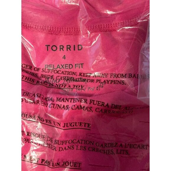 Torrid +4 Pink Crew Neck Distressed Camo Text Perfect Is Boring Short Sleeve Tee - Picture 6 of 6